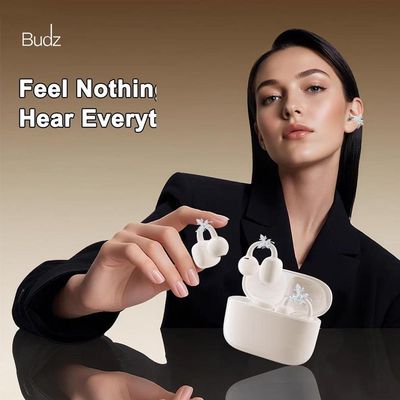 Clip-on Earbuds Wireless Bluetooth Open Ear Headphones with Detachable Butterfly Earrings, IPX5 Waterproof, 50H Play, Jewelry Ear Buds,Women Parties Gifts, Comfortable to Wear - Image 2